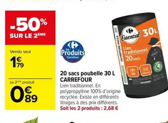 Carrefour 20 sacs poubelle 30 L CARREFOUR offre