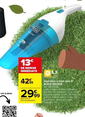 Carrefour Aspirateur à main sans fil BLACK+DECKER offre