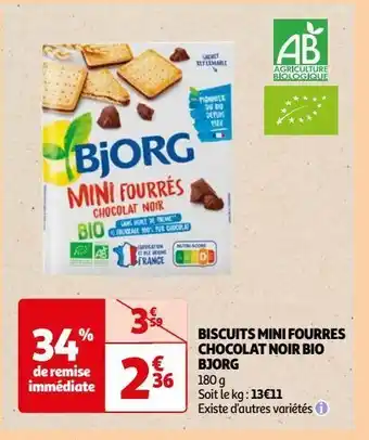 Auchan Supermarché Biscuits mini fourres chocolat noir bio bjorg offre