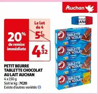 Auchan Petit beurre tablette chocolat au lait auchan offre