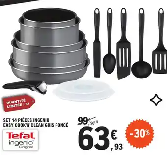 E.Leclerc SET 14 PIÈCES INGENIO EASY COOK'N'CLEAN GRIS FONCÉ offre