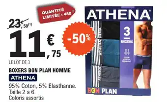 E.Leclerc 3 BOXERS BON PLAN HOMME ATHENA offre
