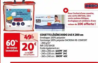 Auchan Couette légère dodo 140 x 200 cm offre