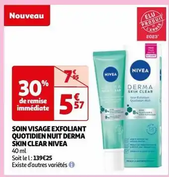 Auchan Soin visage exfoliant quotidien nuit derma skin clear nivea offre