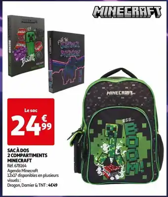 Auchan Sac à dos 2 compartiments minecraft offre