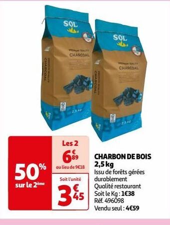 Auchan Charbon de bois 2,5 kg offre