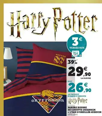Hyper U Parure Housse De Couette 140 X 200 Cm + 1 Taie D'oreiller 63 X 63 Cm Harry Potter offre