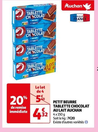 Auchan Auchan petit beurre tablette chocolat au lait offre