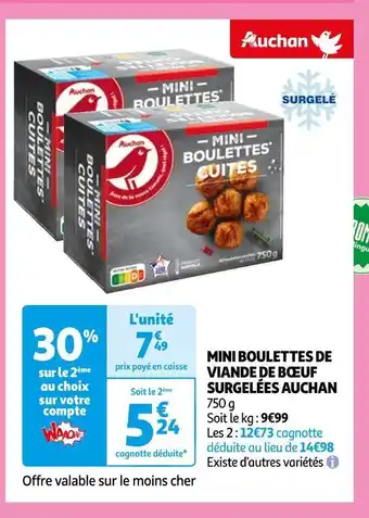 Auchan Auchan mini boulettes de viande de bœuf surgelées offre