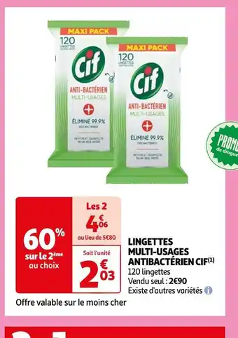 Auchan Cif lingettes multi-usages antibactérien (1) offre