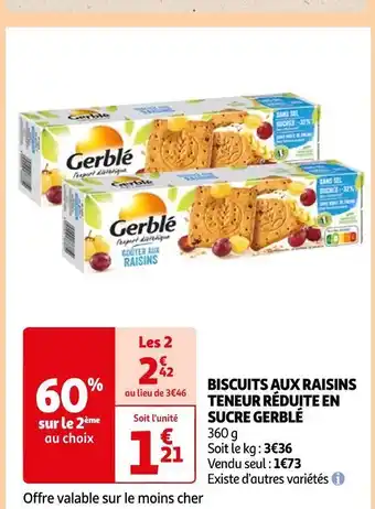 Auchan Gerblé biscuits aux raisins teneur réduite en sucre offre