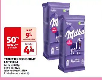 Auchan Milka tablettes de chocolat lait offre