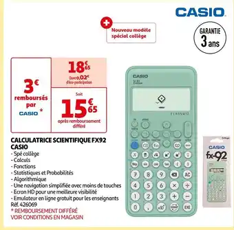 Auchan Casio calculatrice scientifique fx92 offre