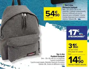 Carrefour Drive Sac à dos Padded Eastpak offre