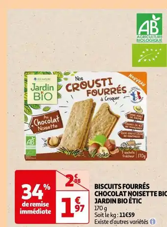 Auchan Jardin bio étic biscuits fourrés chocolat noisette bio offre
