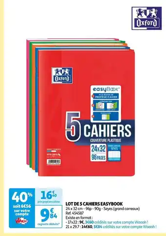 Auchan Oxford lot de 5 cahiers easybook offre