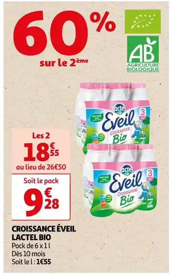 Auchan Supermarché Lactel bio croissance éveil offre