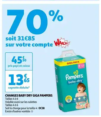 Auchan Pampers changes baby dry giga offre