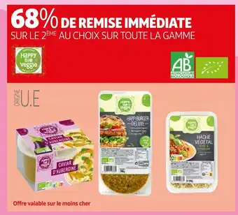 Auchan Happy bio veggie 68% de remise immédiate sur le 2ème au choix sur toute la gamme happy bio veggie offre