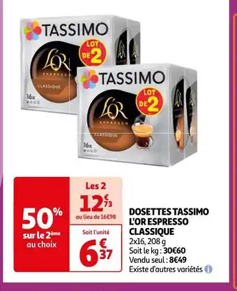 Auchan Supermarché L'or dosettes tassimo espresso classique offre