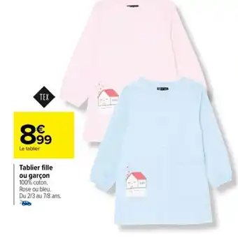 Carrefour Drive Tablier fille ou garçon 100% coton. Rose ou bleu. Du 2/3 au 7/8 ans. offre