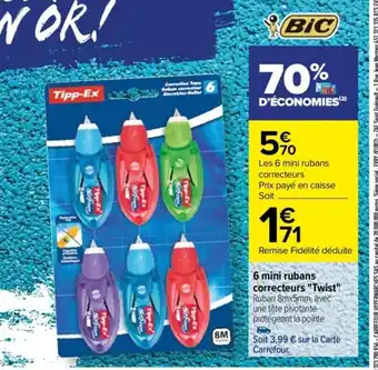 Carrefour Drive 6 mini rubans correcteurs "Twist" Ruban 8mx5mm, avec une tête pivotante protégeant la pointe offre