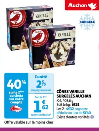 Auchan CÔNES VANILLE SURGELÉS AUCHAN offre