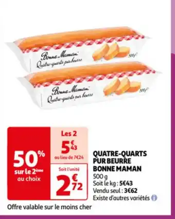 Auchan QUATRE-QUARTS PUR BEURRE BONNE MAMAN 500 g Soit le kg: 5€43 offre