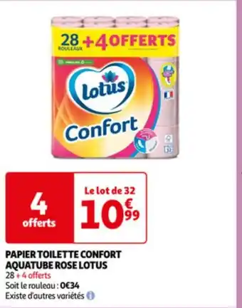 Auchan PAPIER TOILETTE CONFORT AQUATUBE ROSE LOTUS 28+4 offerts offre