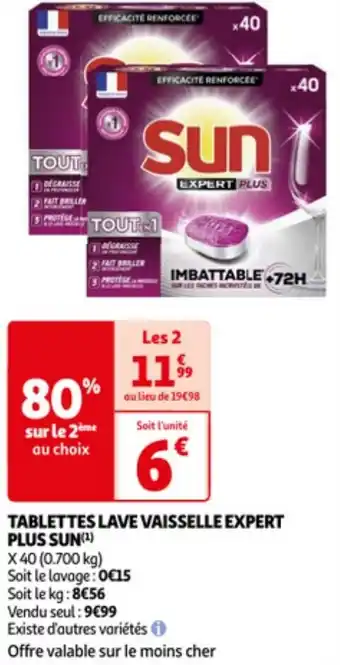 Auchan TABLETTES LAVE VAISSELLE EXPERT PLUS SUN(¹) offre