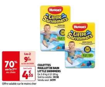 Auchan CULOTTES MAILLOT DE BAIN LITTLE SWIMMERS De 3-8 kg à 12-18 kg Soit la culotte: 0€38 Vendu seul: 6€99 offre