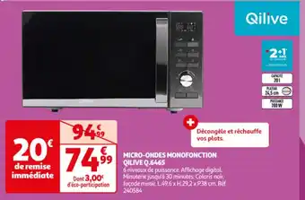 Auchan MICRO-ONDES MONOFONCTION QILIVE Q.6465 offre