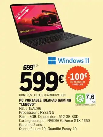 E.Leclerc PC PORTABLE IDEAPAD GAMING "LENOVO" offre