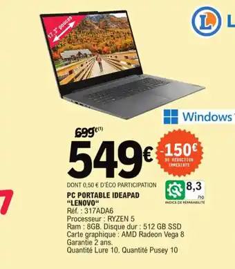 E.Leclerc PC PORTABLE IDEAPAD "LENOVO" offre