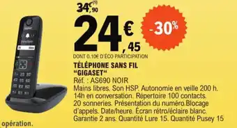 E.Leclerc ÉLÉPHONE SANS FIL "GIGASET" offre