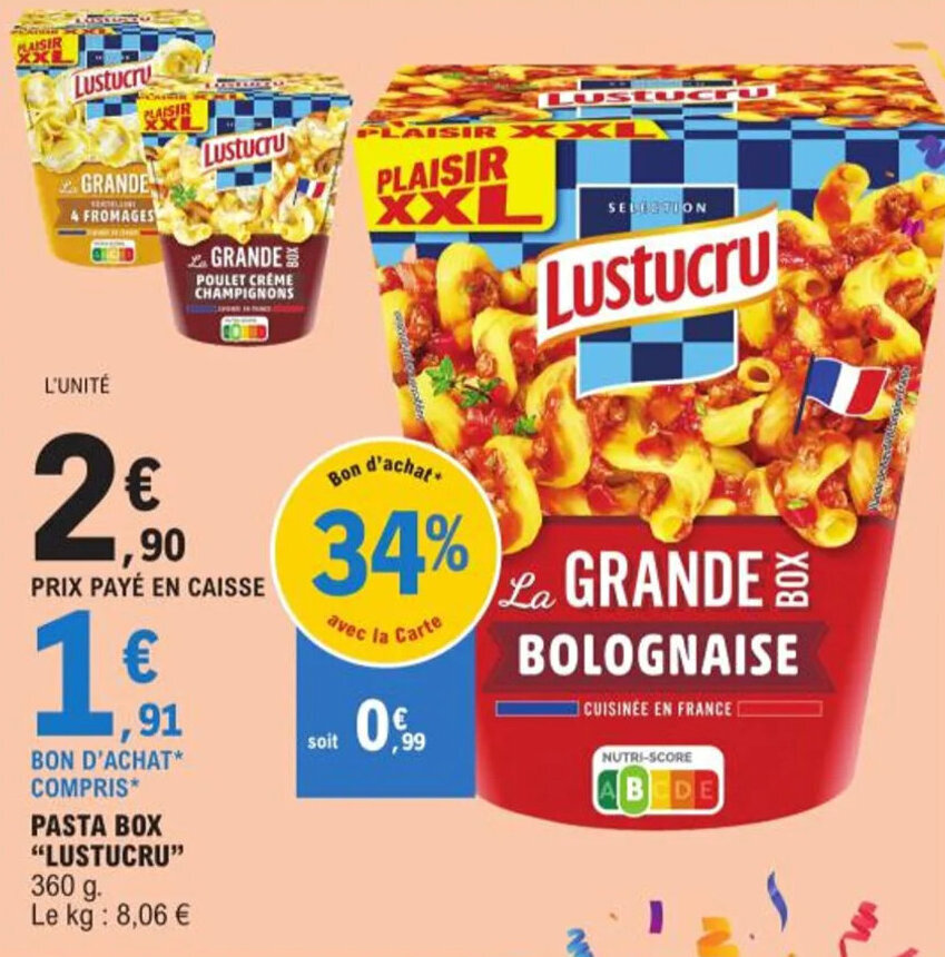 Promo PASTA BOX "LUSTUCRU" chez E.Leclerc