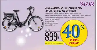 E.Leclerc VÉLO À ASSISTANCE ÉLECTRIQUE CITY «SOLAR»> 28 POUCES 36V/13AH offre