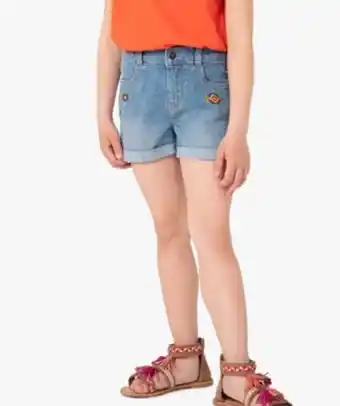 Short fille en jean à motifs géométriques brodés