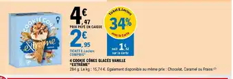 E.Leclerc 4 COOKIE CÔNES GLACÉS VANILLE offre