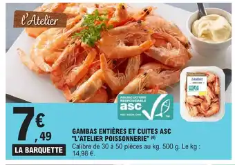 E.Leclerc GAMBAS ENTIÈRES ET CUITES ASC "L'ATELIER POISSONNERIE" (6) offre
