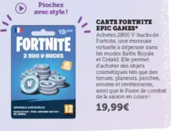Super U CARTE FORTNITE EPIC GAMES offre