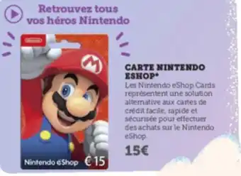Super U CARTE NINTENDO ESHOP offre