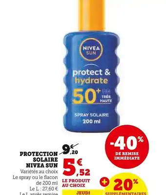 Super U PROTECTION SOLAIRE NIVEA SUN Variétés au choix Le spray ou le flacon offre