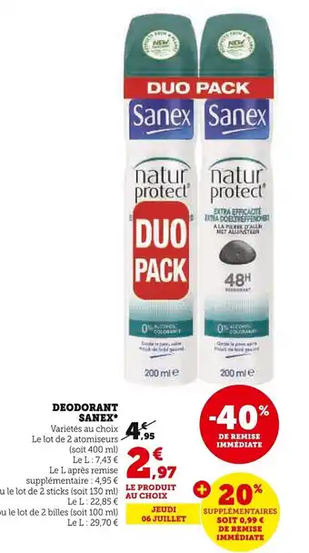 Super U DEODORANT SANEX* offre