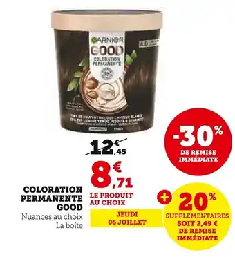 Super U COLORATION PERMANENTE GOOD Nuances au choix La boîte offre