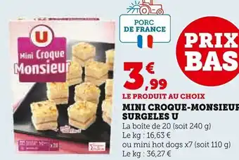 Super U MINI CROQUE-MONSIEUR SURGELES U offre
