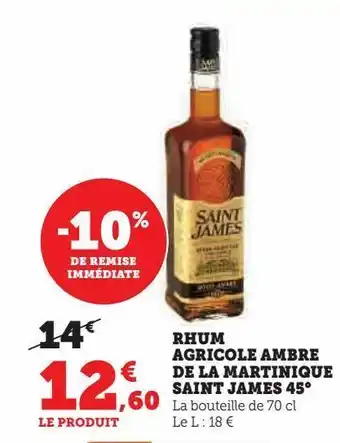 U Express Rhum agricole ambre de la martinique saint james 45° offre