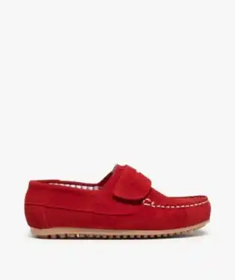 Mocassins garçon à scratch dessus cuir retourné uni