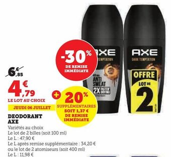 Super U Deodorant axe offre