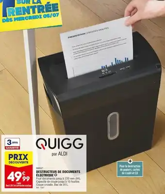 ALDI Quigg destructeur de documents électrique offre